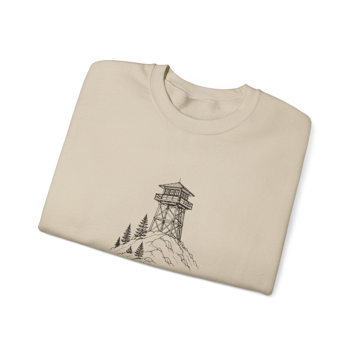 Lookout Tower Crewneck in Sand, folded