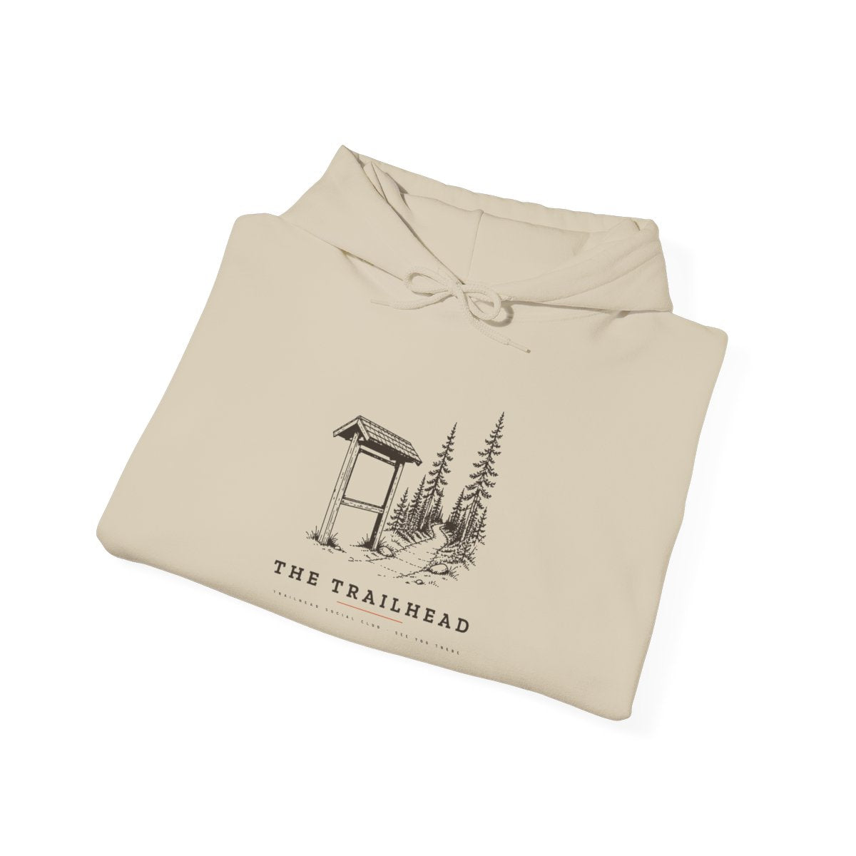 The Trailhead Hoodie in Sand, folded