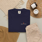Gravel Division Pocket Tee in True Navy, fabric and print detail