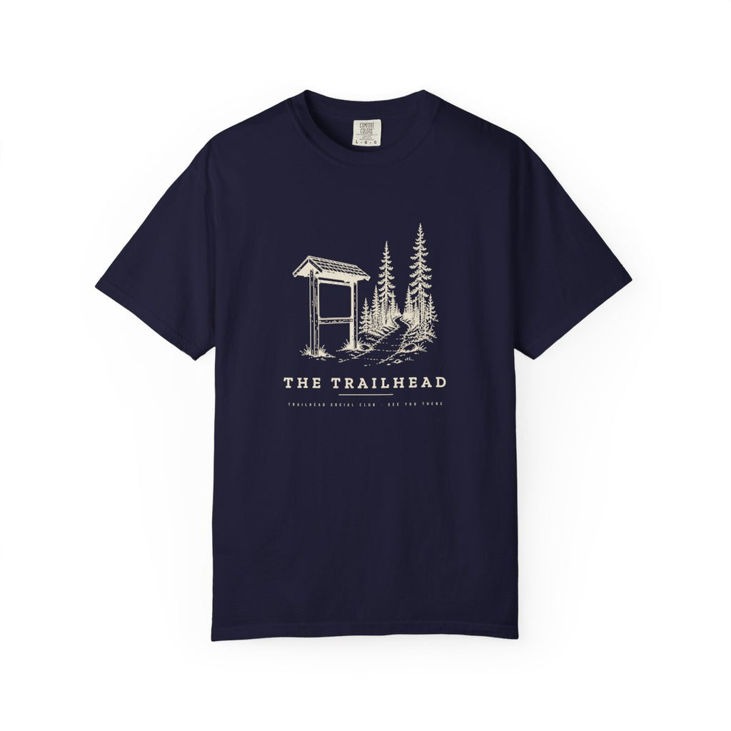 The Trailhead Tee in True Navy, front view