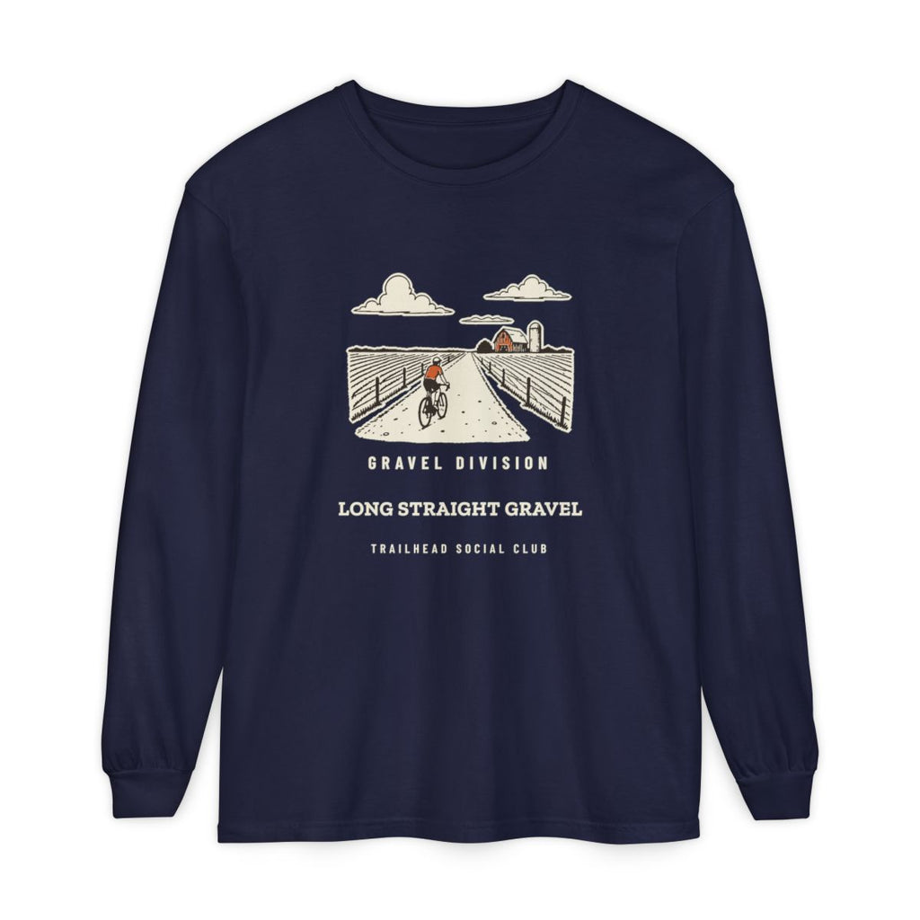 Long Straight Gravel Long Sleeve Tee in True Navy, front view