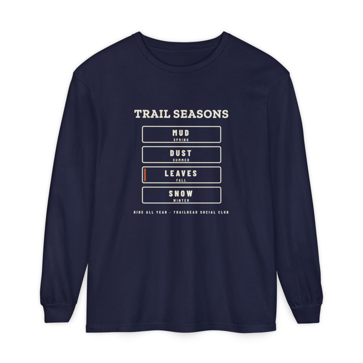 Trail Seasons Long Sleeve Tee in True Navy, front view