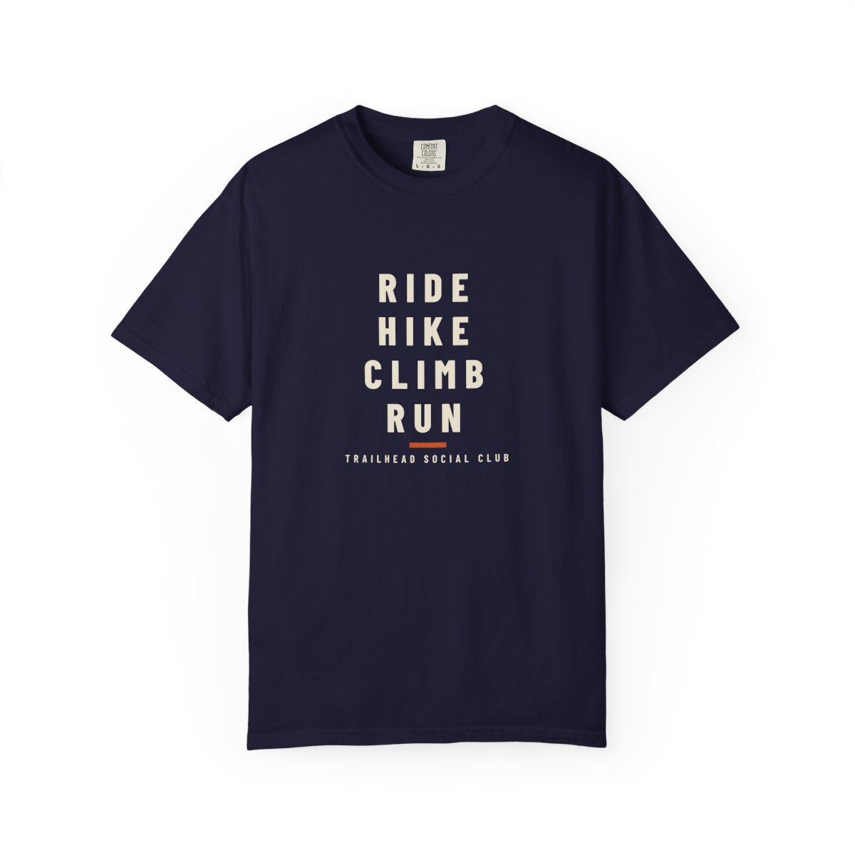 Ride Hike Climb Run Tee in True Navy, front view