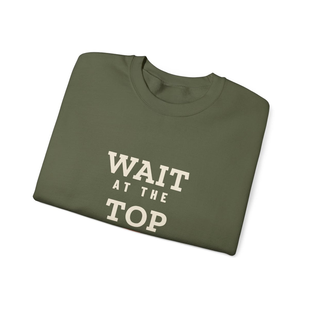 Wait at the Top Crewneck in Military Green, folded