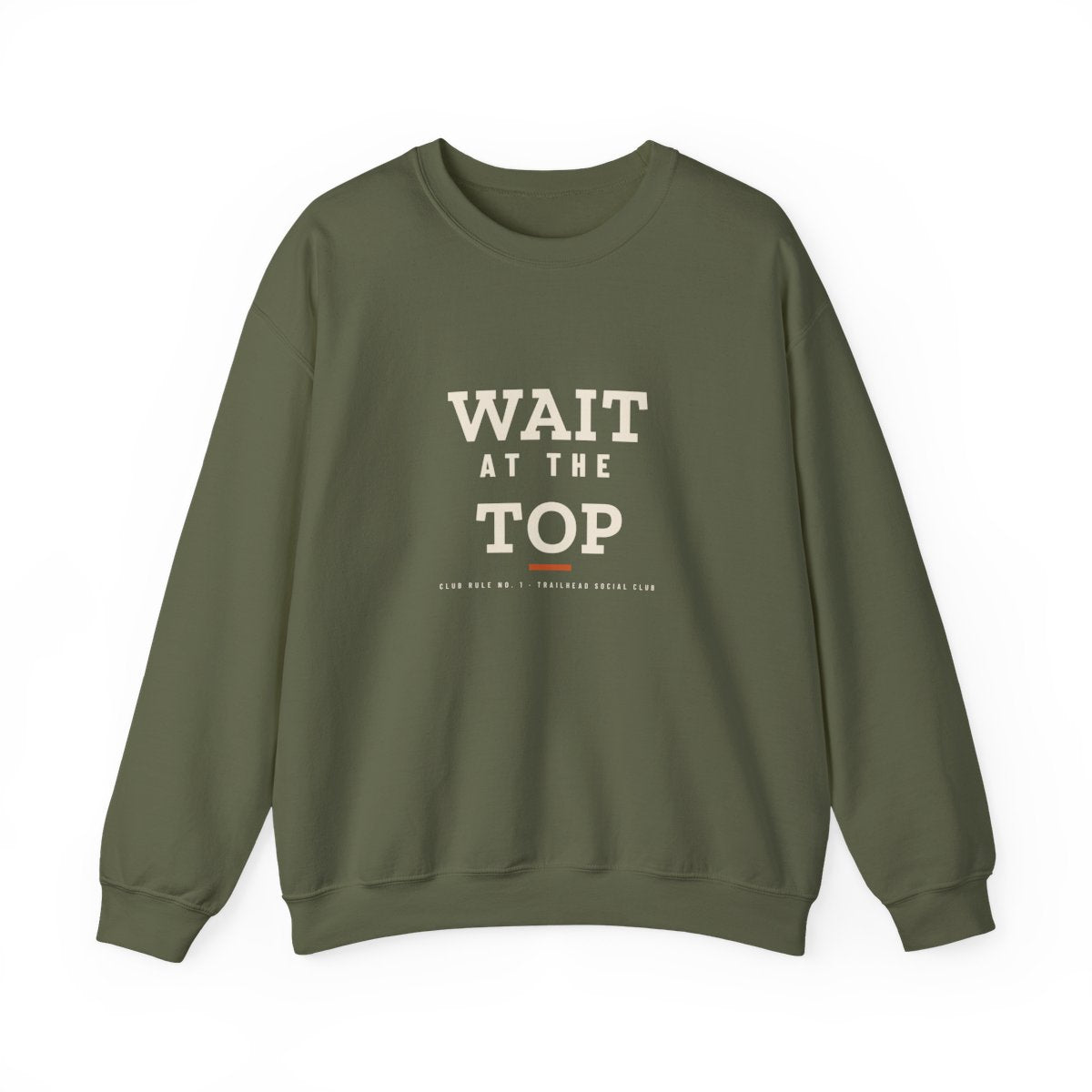 Wait at the Top Crewneck in Military Green, front view