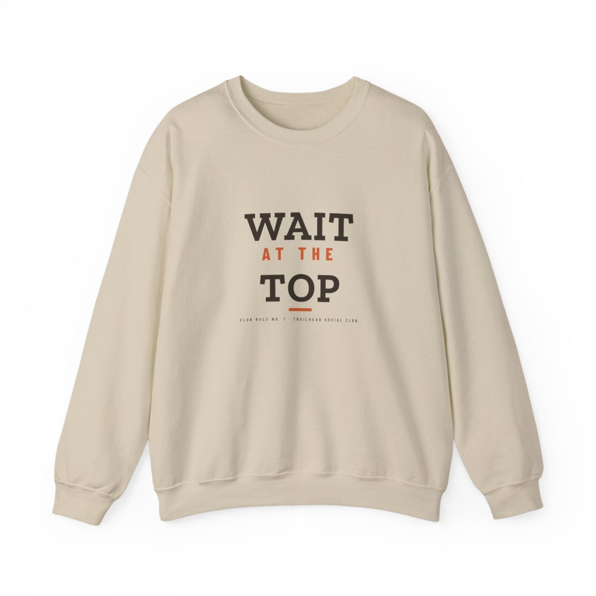 Wait at the Top Crewneck in Sand, front view