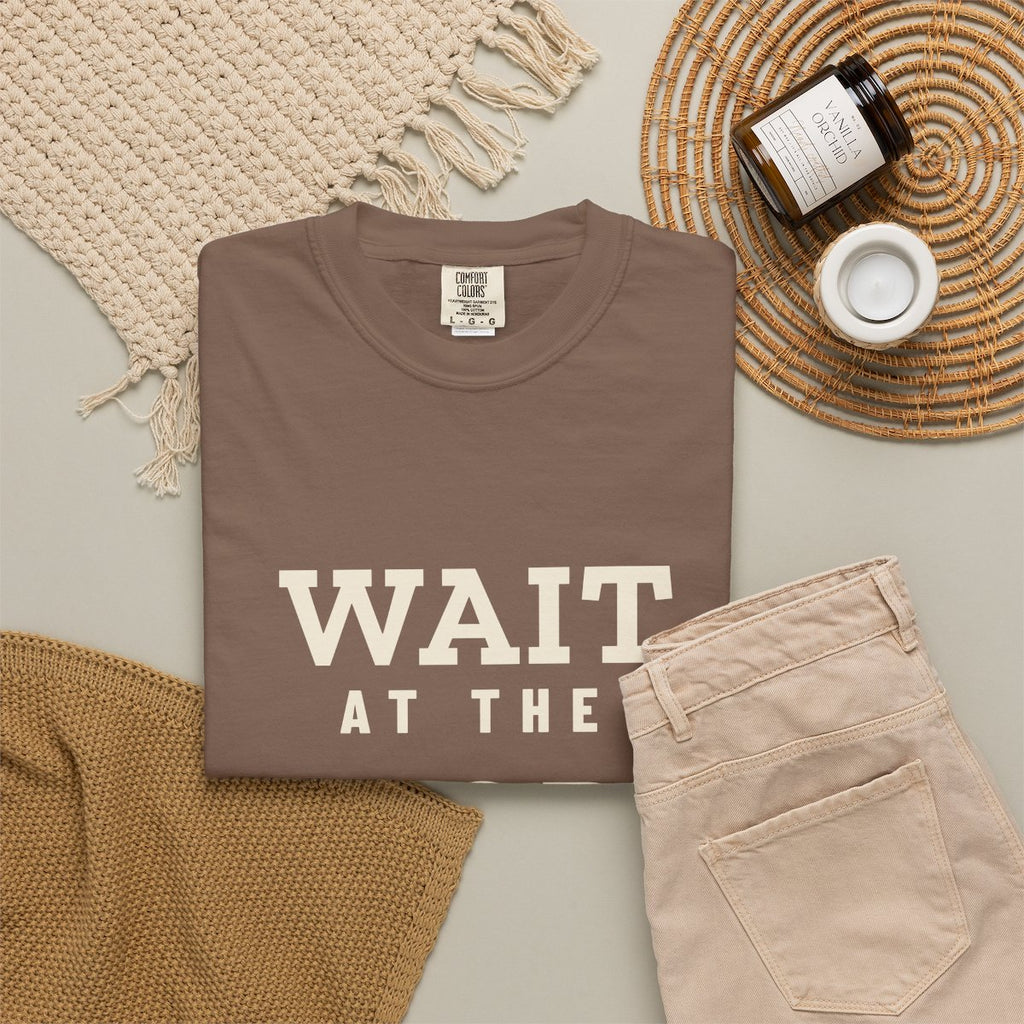Wait at the Top Tee in Espresso, fabric and print detail