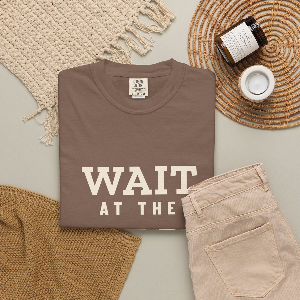 Wait at the Top Tee in Espresso, fabric and print detail