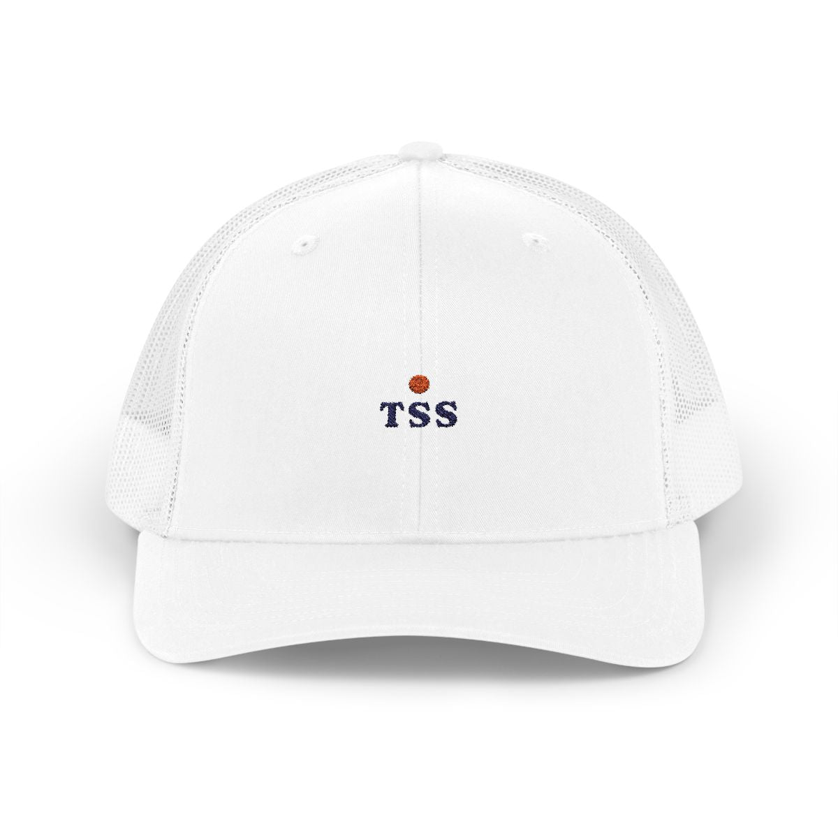 TSS Ball Trucker Hat in White, front view