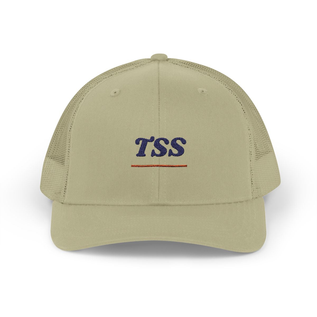 TSS Monogram Trucker Hat in Khaki, front view
