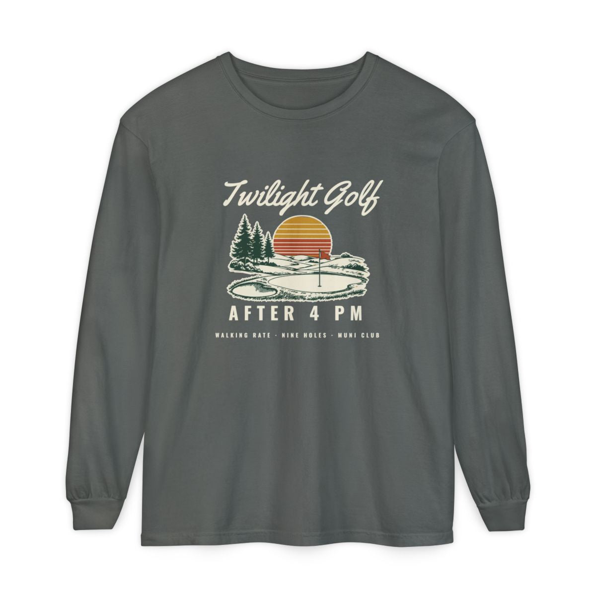 Twilight Golf Long Sleeve Tee in Pepper, front view