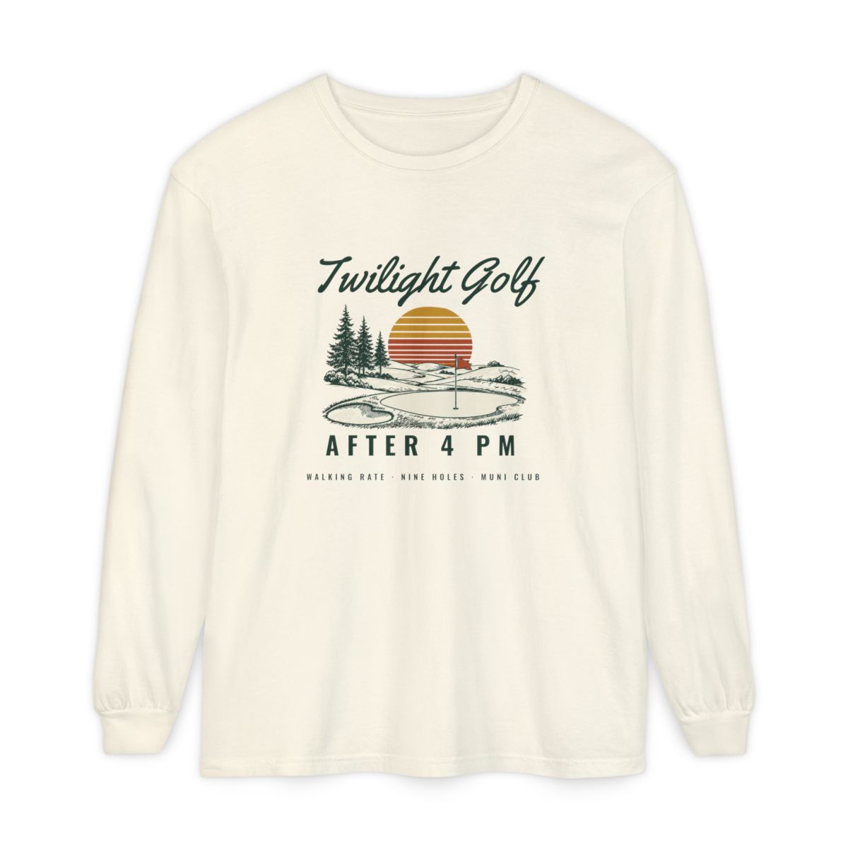 Twilight Golf Long Sleeve Tee in Ivory, front view