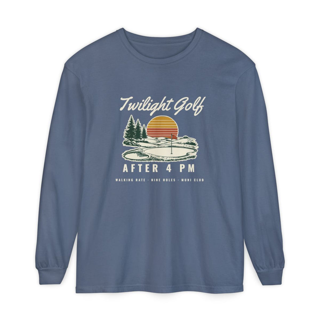 Twilight Golf Long Sleeve Tee in Blue Jean, front view