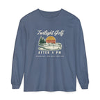 Twilight Golf Long Sleeve Tee in Blue Jean, front view