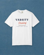 Varsity Dinking Tee in White, styled