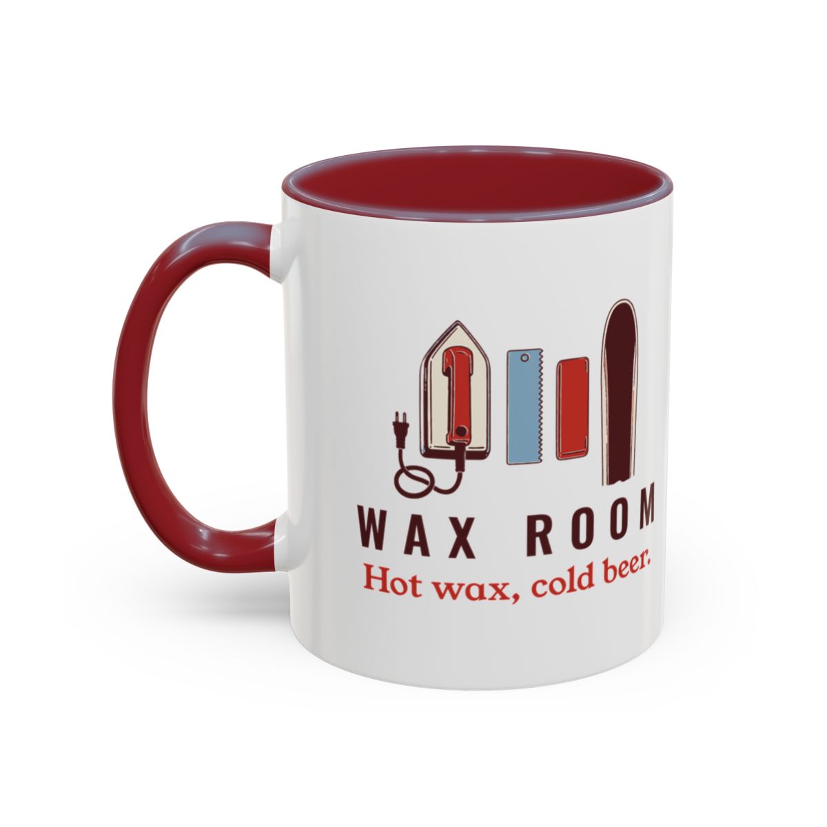Wax Room Mug in Maroon, left side