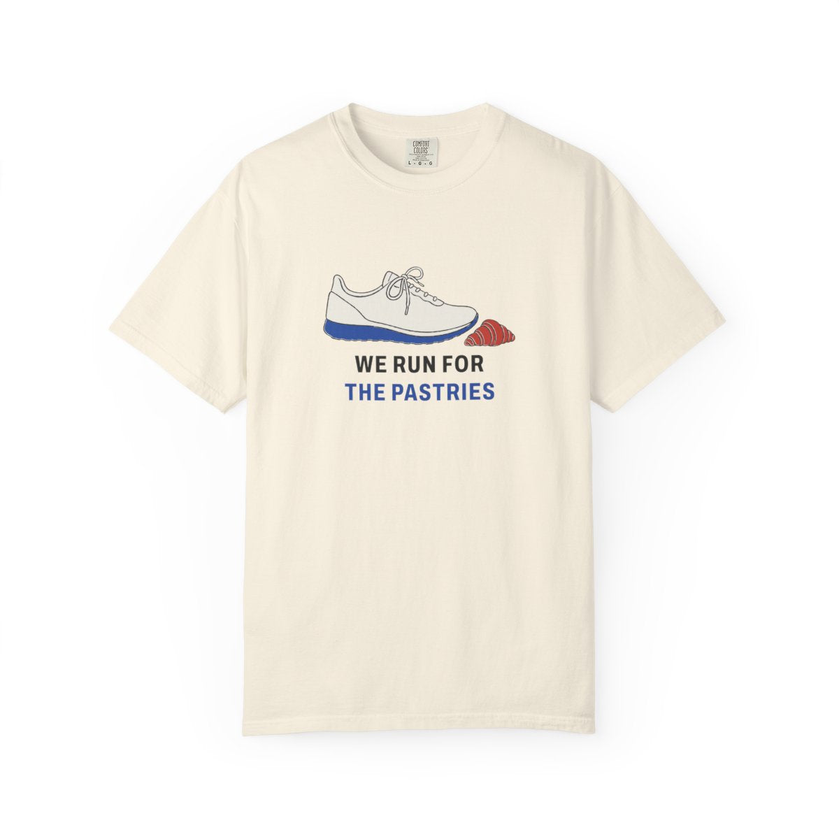 We Run for the Pastries Tee in Ivory, front view