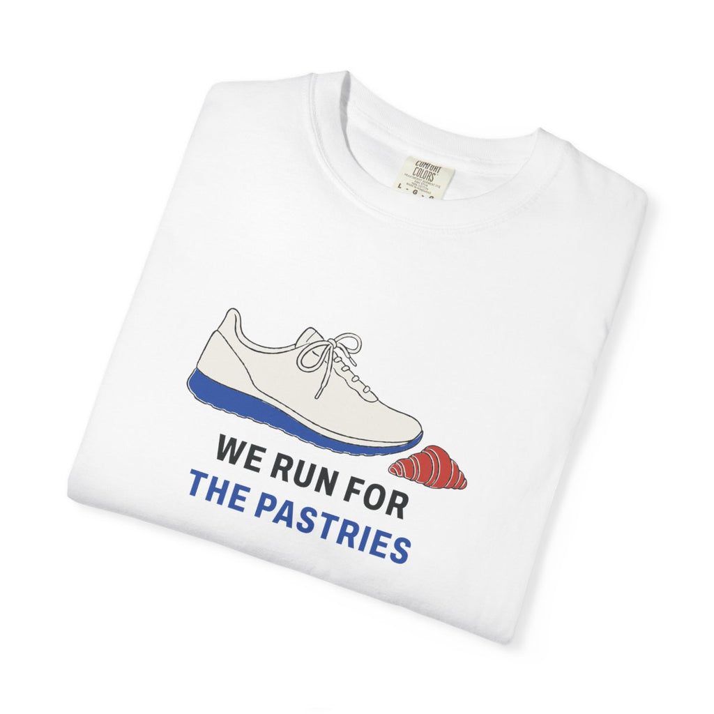 We Run for the Pastries Tee in White, folded
