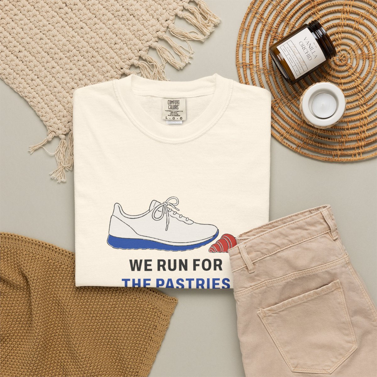 We Run for the Pastries Tee in Ivory, fabric and print detail