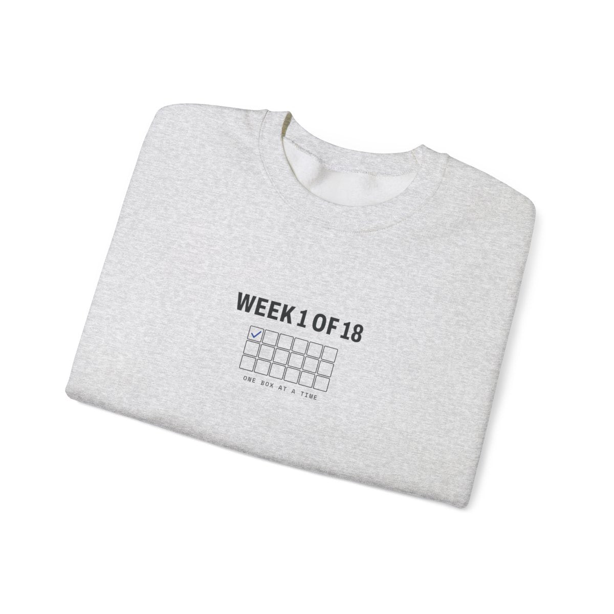 Week 1 of 18 Crewneck in Ash, folded