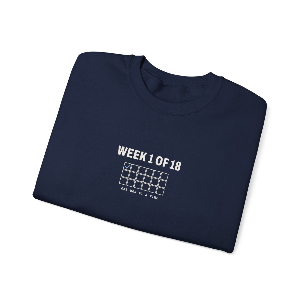 Week 1 of 18 Crewneck in Navy, folded