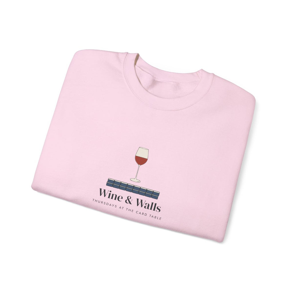 Wine & Walls Crewneck in Light Pink, folded
