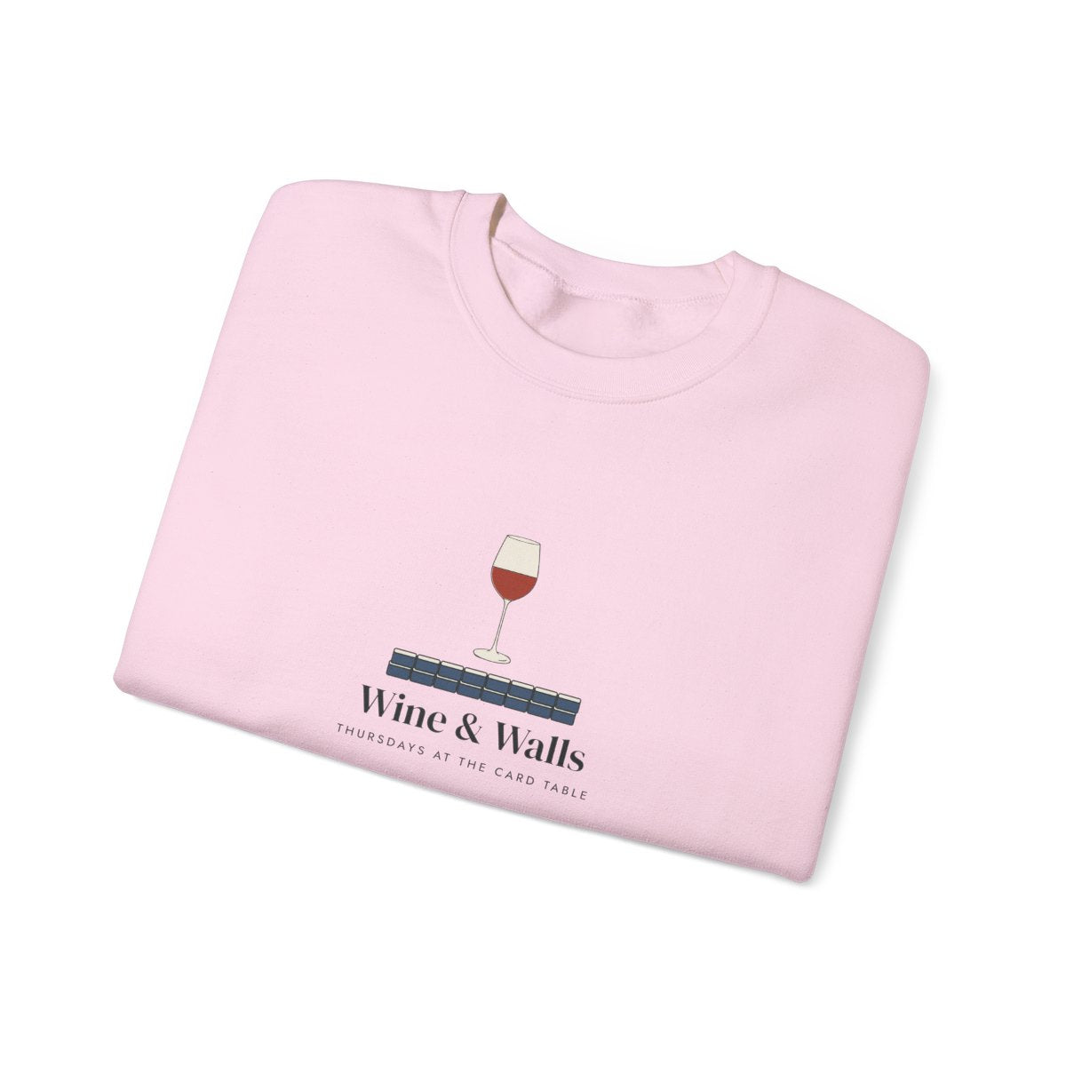 Wine & Walls Crewneck in Light Pink, folded