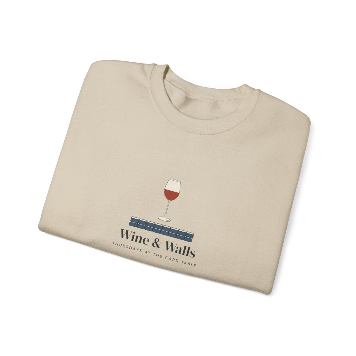 Wine & Walls Crewneck in Sand, folded