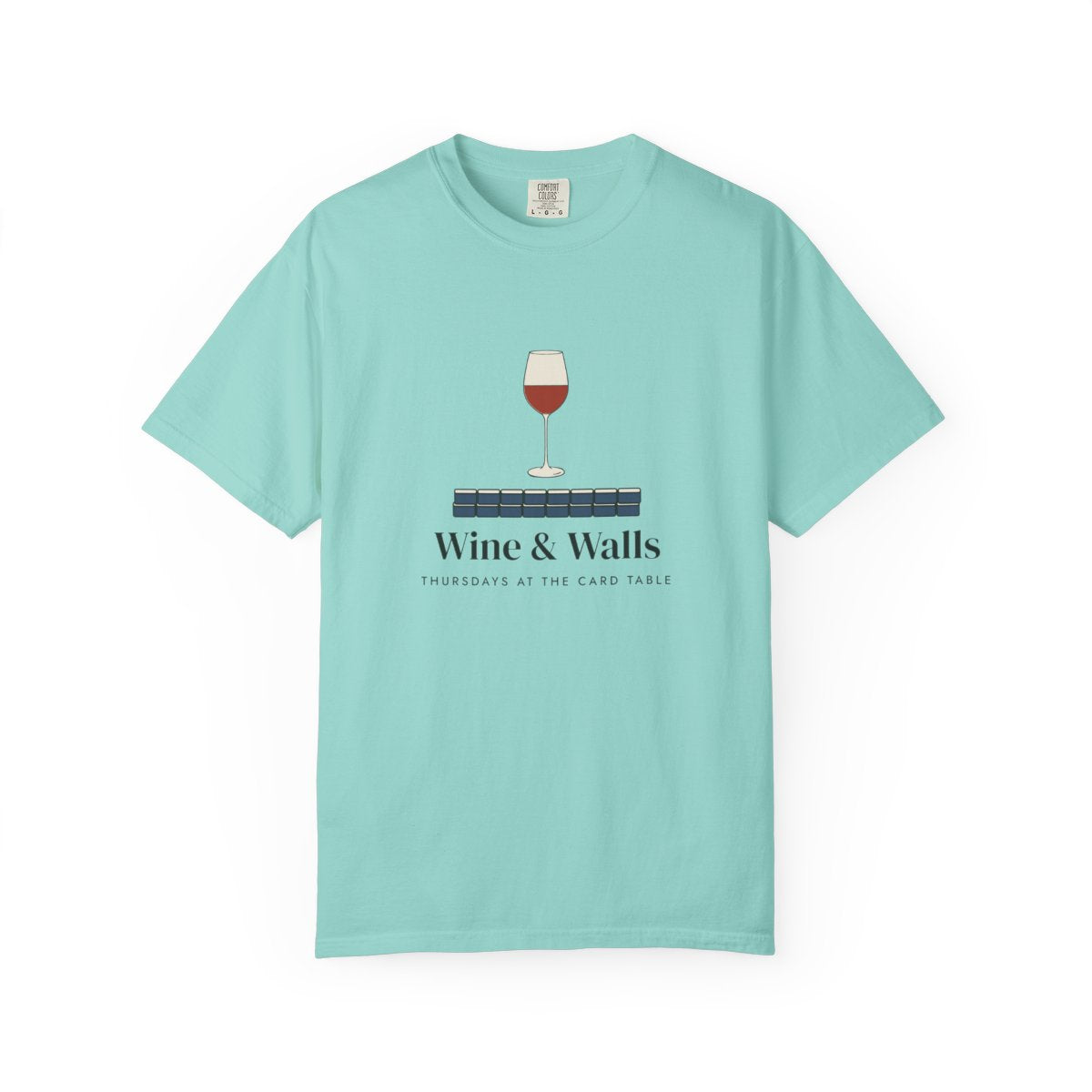 Wine & Walls Tee in Chalky Mint, front view