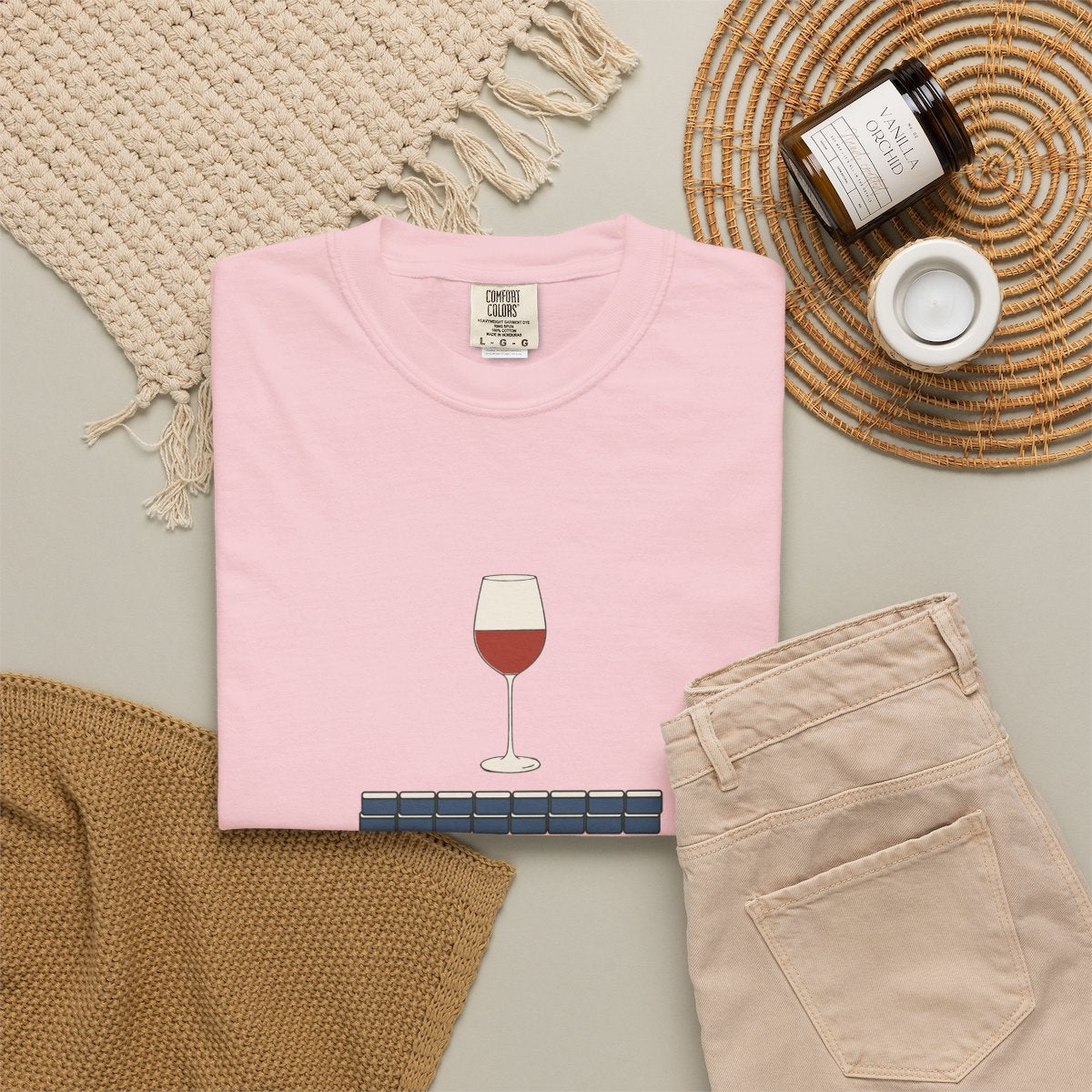 Wine & Walls Tee in Blossom, fabric and print detail