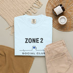 Zone 2 Social Club Tee in Chambray, fabric and print detail