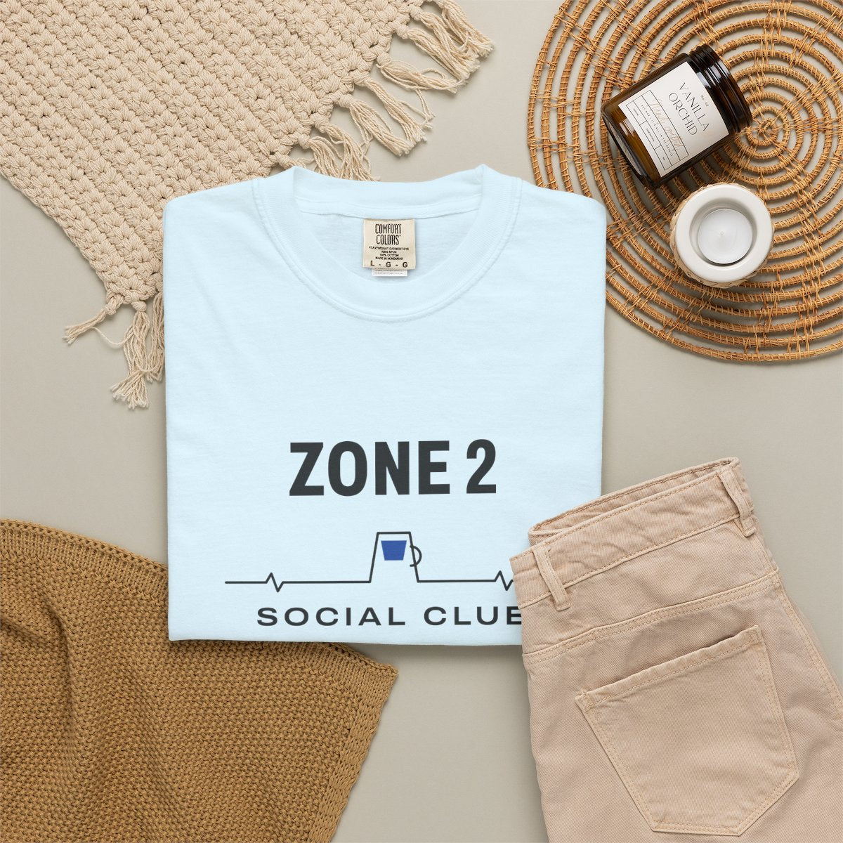 Zone 2 Social Club Tee in Chambray, fabric and print detail