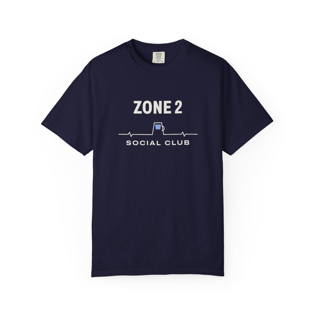 Zone 2 Social Club Tee in True Navy, front view