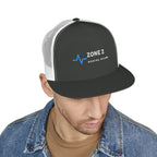 Zone 2 Trucker Cap in Charcoal/White, on model