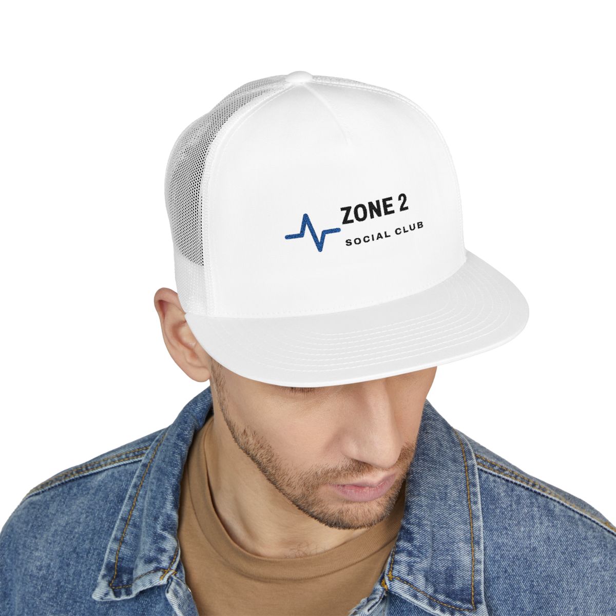 Zone 2 Trucker Cap in White, on model
